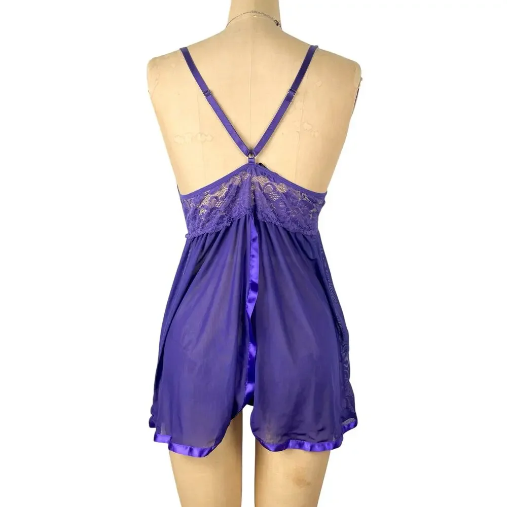 Lace Babydoll Slip Dress Lingerie Chemise Nightie‎ Size L Romantic Aesthetic